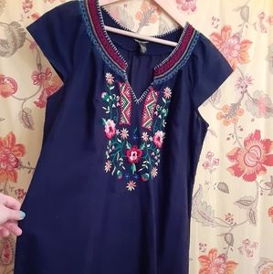 Lucky Brand floral embroidered blue top dress